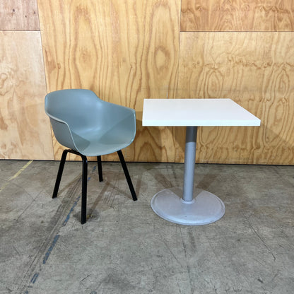 White Square Cafe Table with Round Metal Base