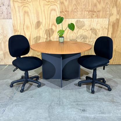 Round Timber Laminate Table with Slate Base