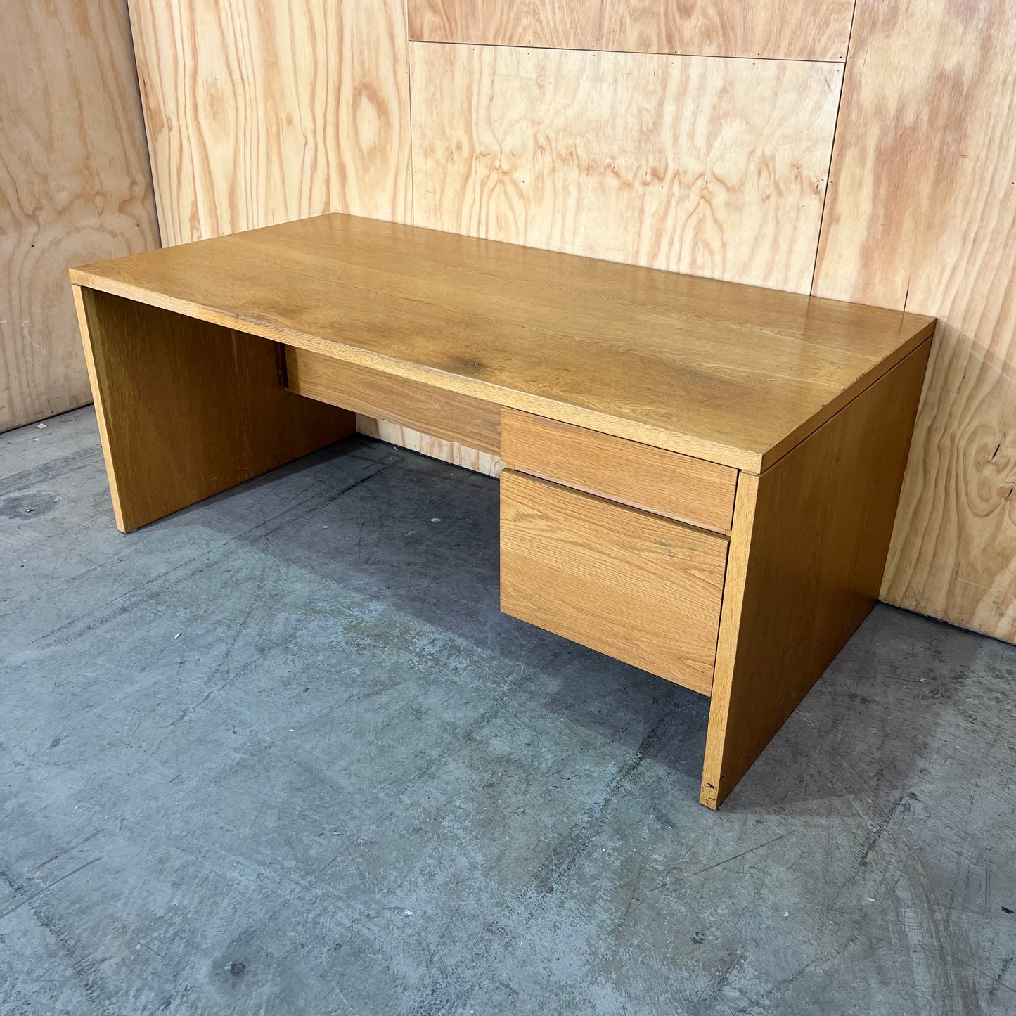 Mid Century Oak Veneer Desk with Drawers