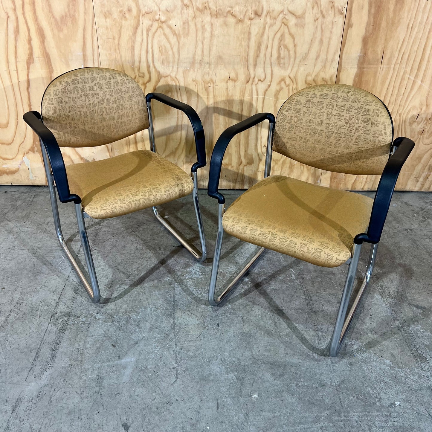 Gold Upholstered Sled Chair with Arms