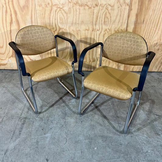 Gold Upholstered Sled Chair with Arms