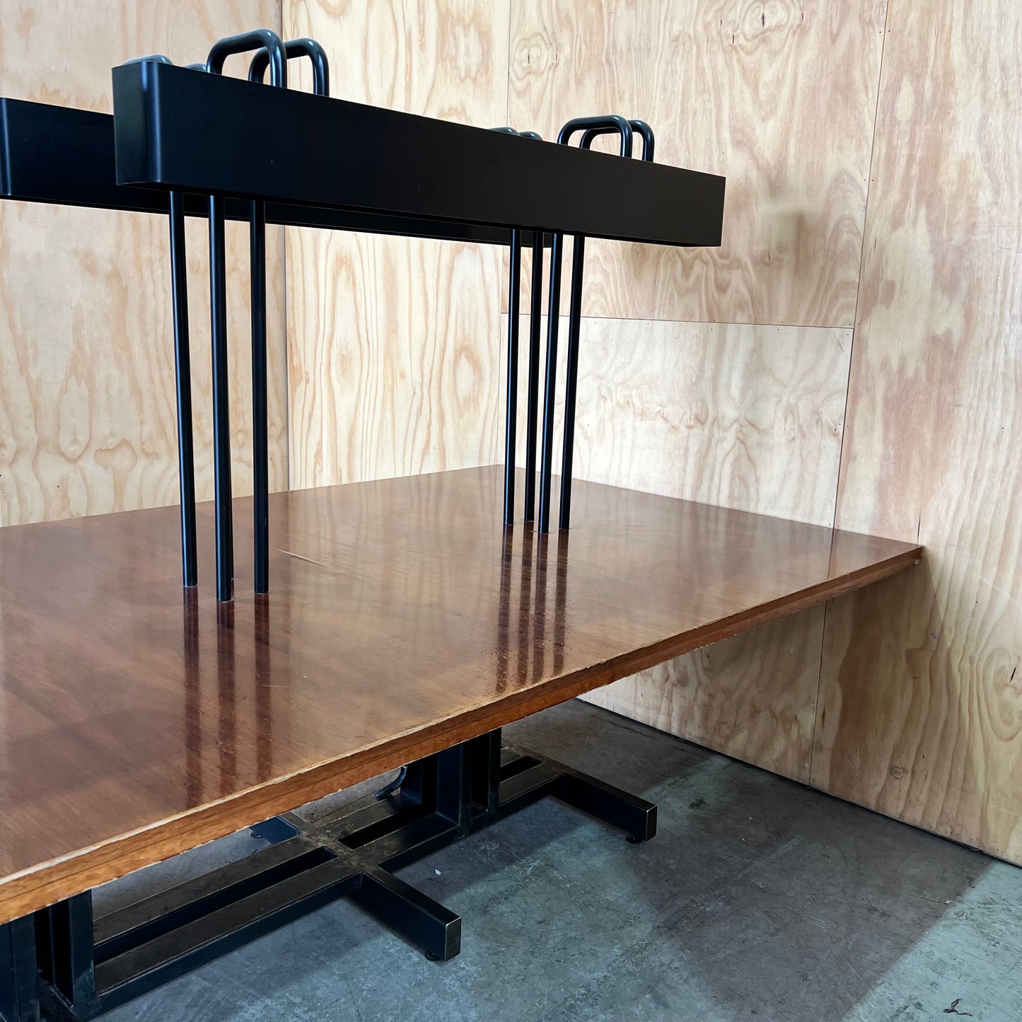 Custom Timber and Steel Boardroom Table with Integrated Overhead Lighting