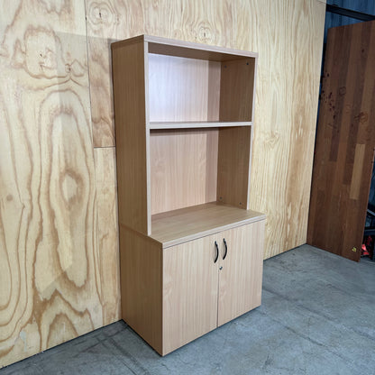 Light Oak Storage Cabinet with Hutch