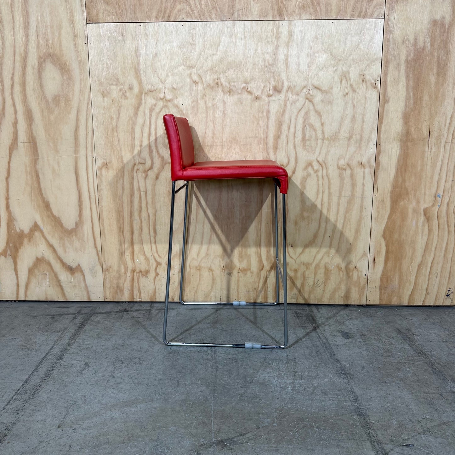 Red Faux Leather Bar Stool on Sled Base