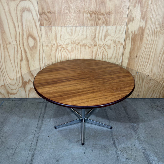 Mid-Century Modern Round Coffee Table with Chrome Pedestal Base