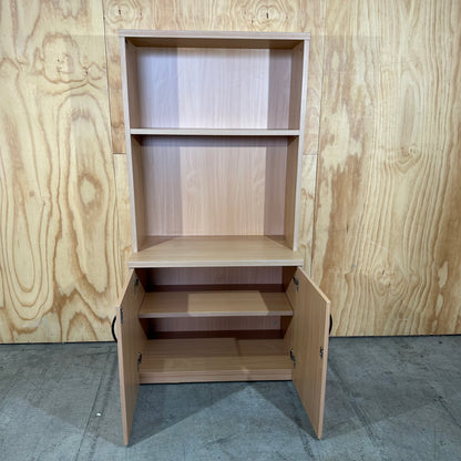 Light Oak Storage Cabinet with Hutch
