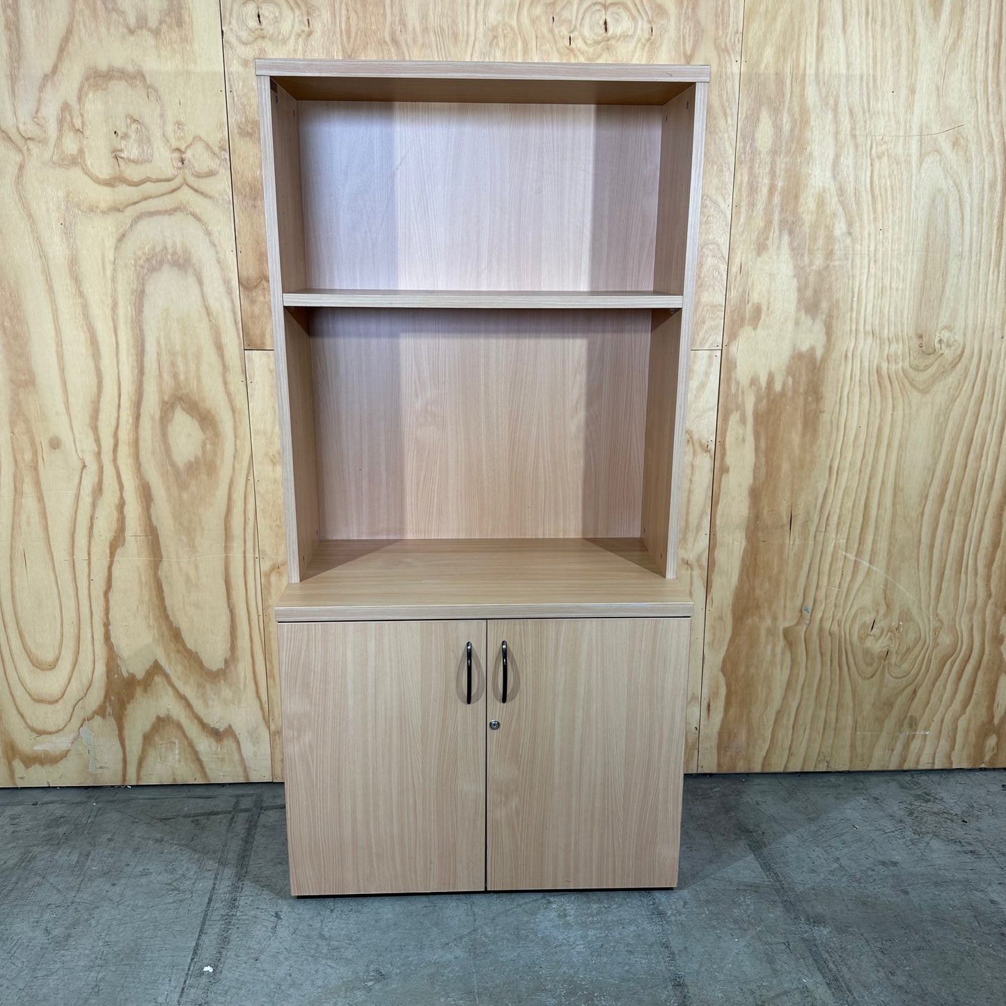 Light Oak Storage Cabinet with Hutch