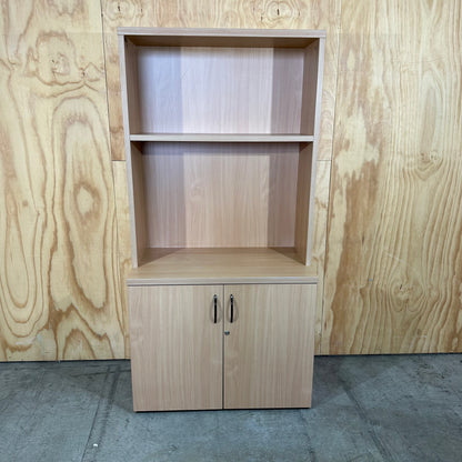Light Oak Storage Cabinet with Hutch