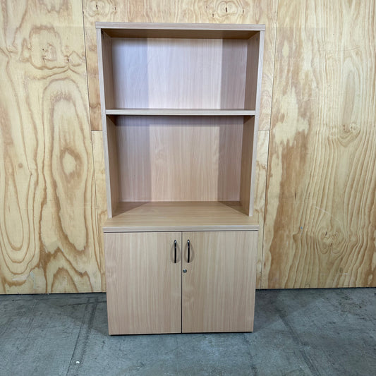 Light Oak Storage Cabinet with Hutch