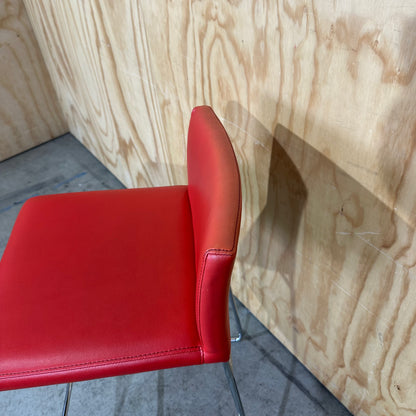 Red Faux Leather Bar Stool on Sled Base
