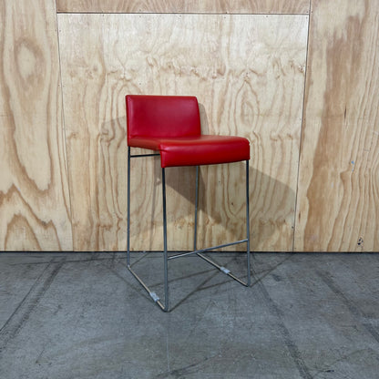 Red Faux Leather Bar Stool on Sled Base