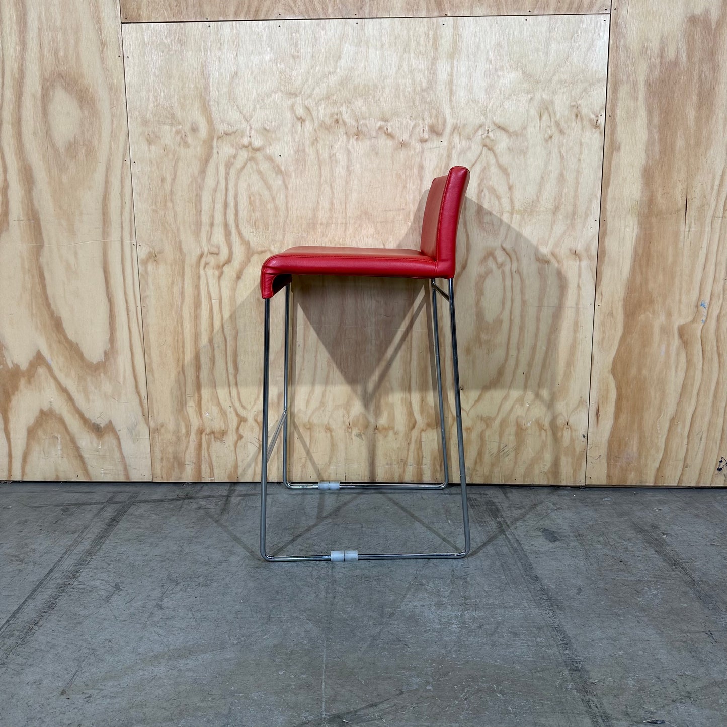 Red Faux Leather Bar Stool on Sled Base