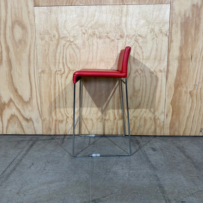 Red Faux Leather Bar Stool on Sled Base