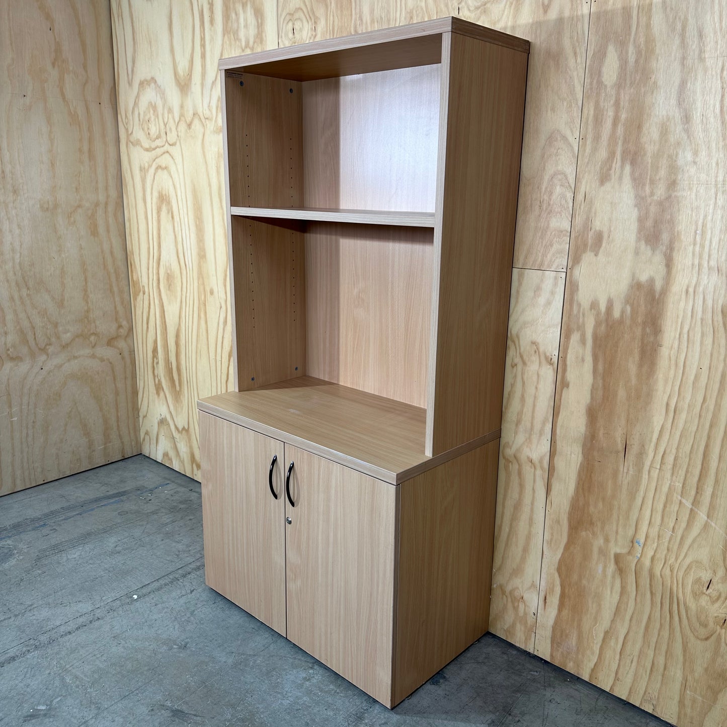 Light Oak Storage Cabinet with Hutch