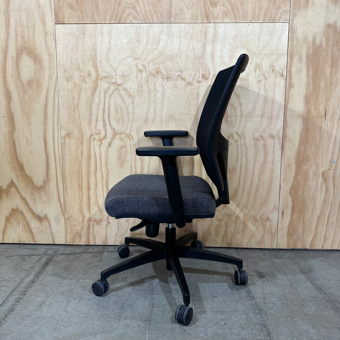 Open Task Chair by Topstar with grey upholstered seat