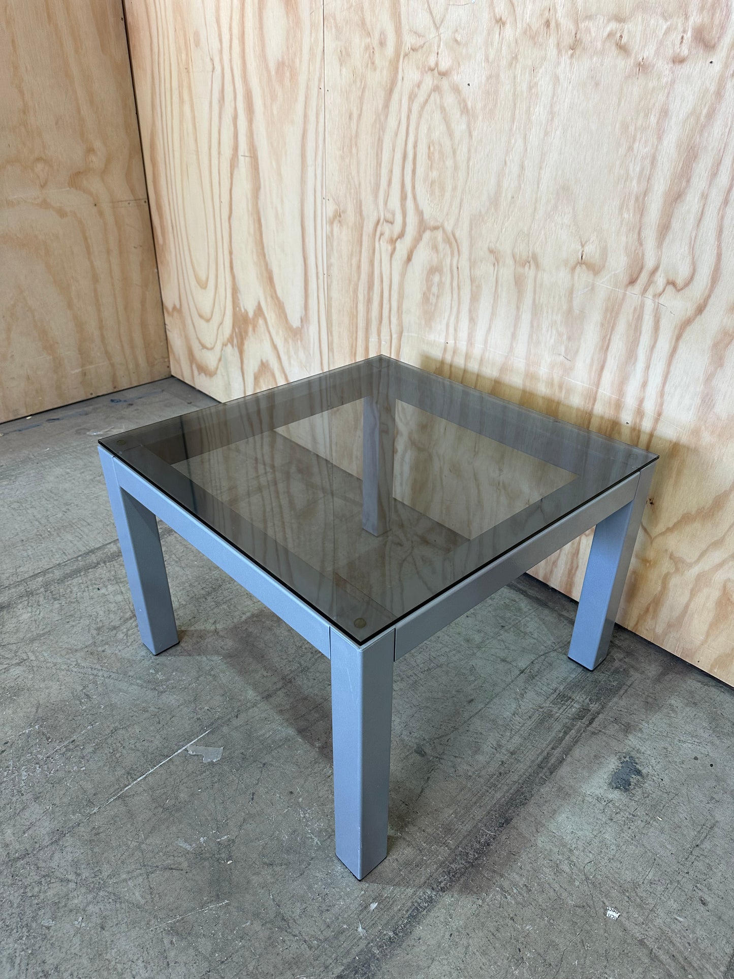 Glass Coffee Table with Silver Square Legs