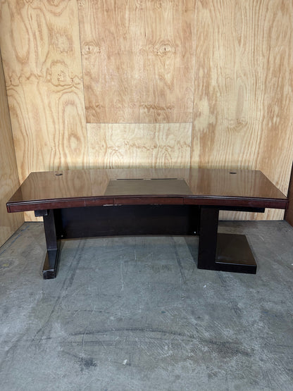 Timber executive desk with cable management and leather inlay