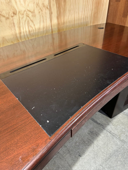 Timber executive desk with cable management and leather inlay