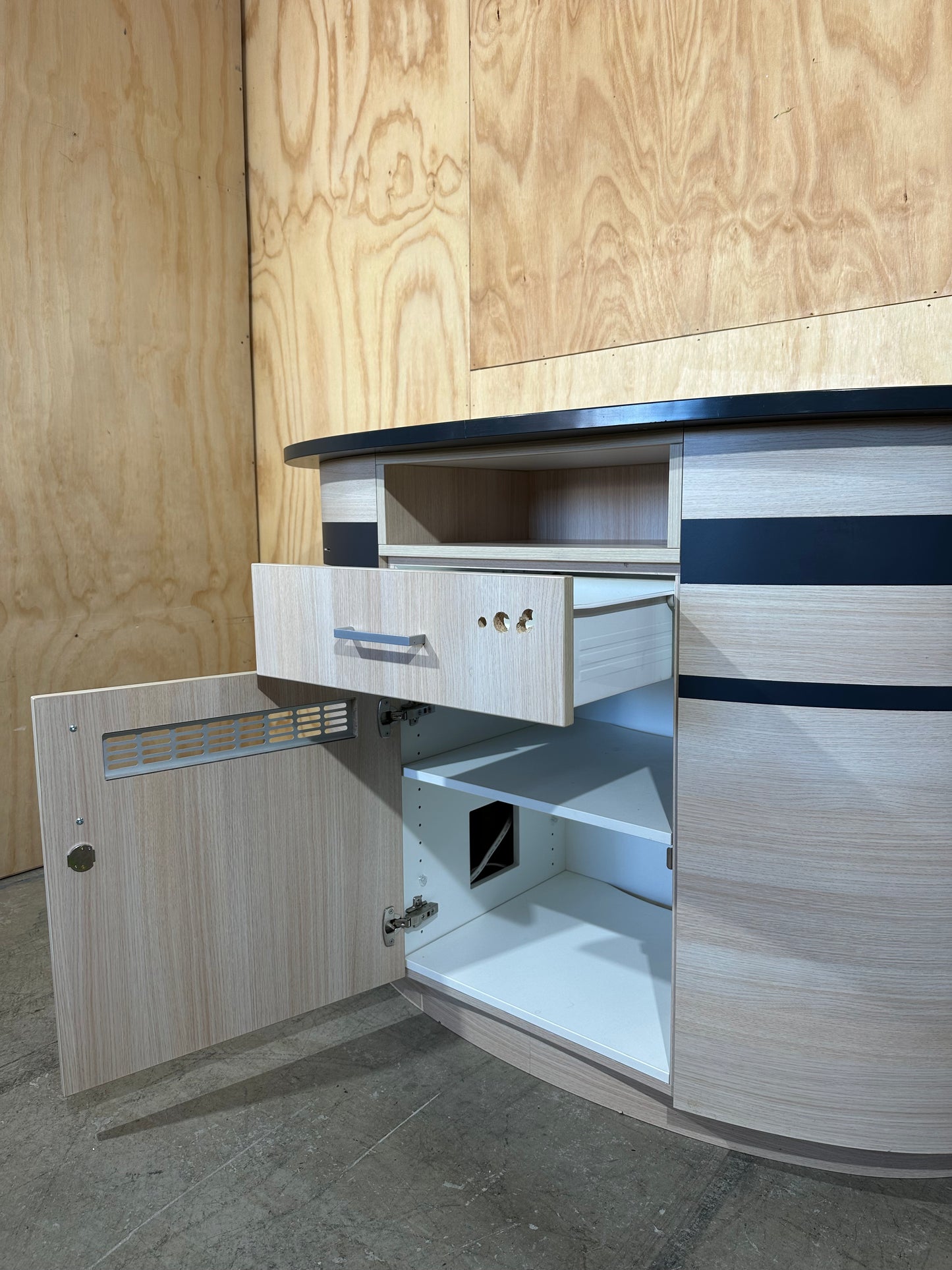 Oval desk/storage unit