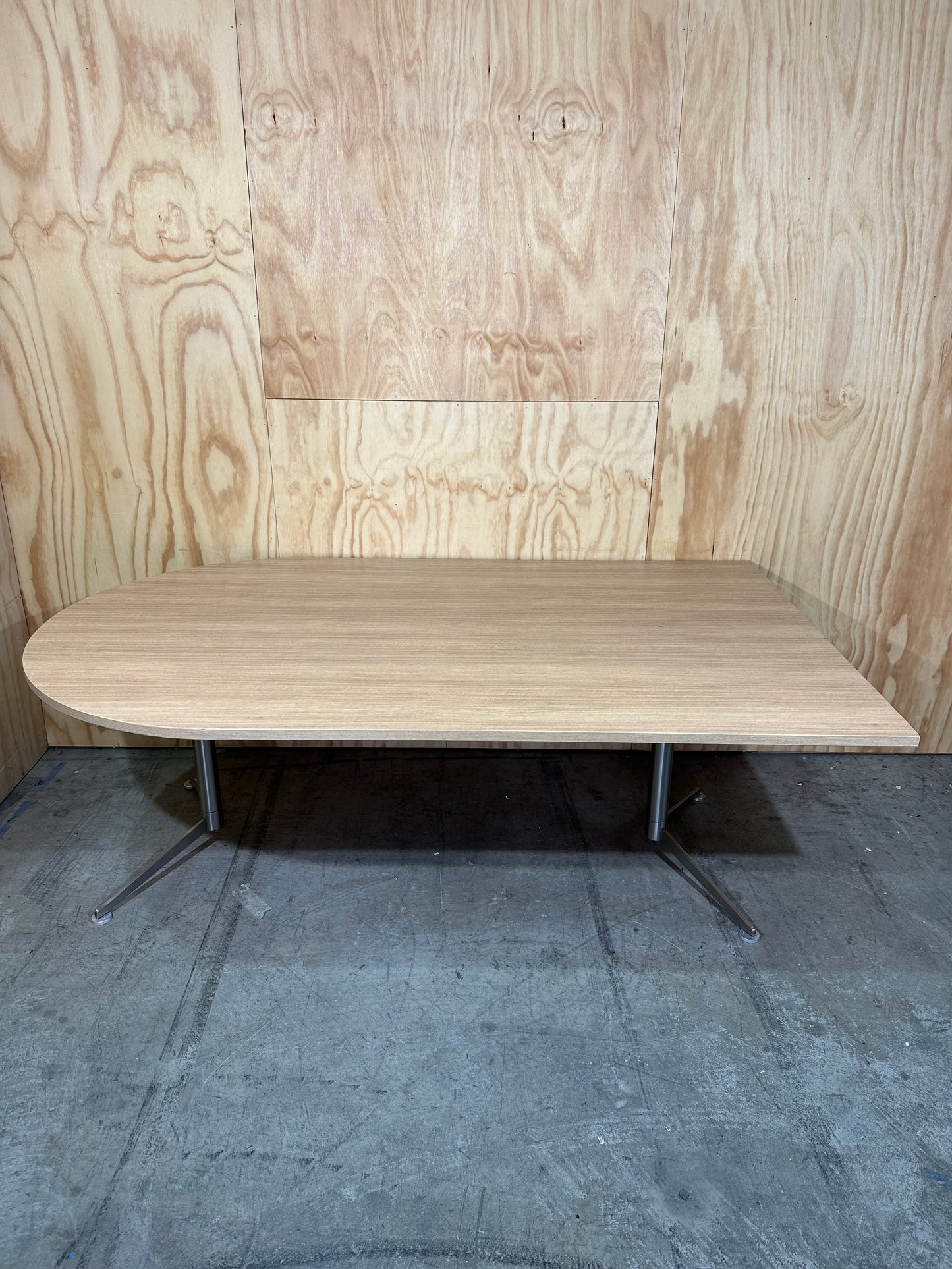 D Shaped meeting table with wood veneer & chrome legs