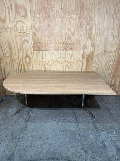 D Shaped meeting table with wood veneer & chrome legs
