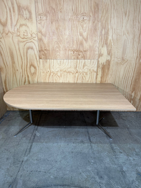 D Shaped meeting table with wood veneer & chrome legs