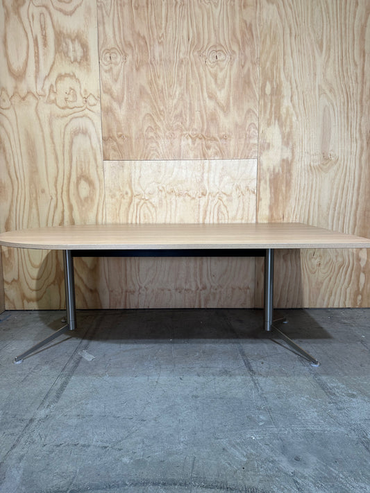 D Shaped meeting table with wood veneer & chrome legs