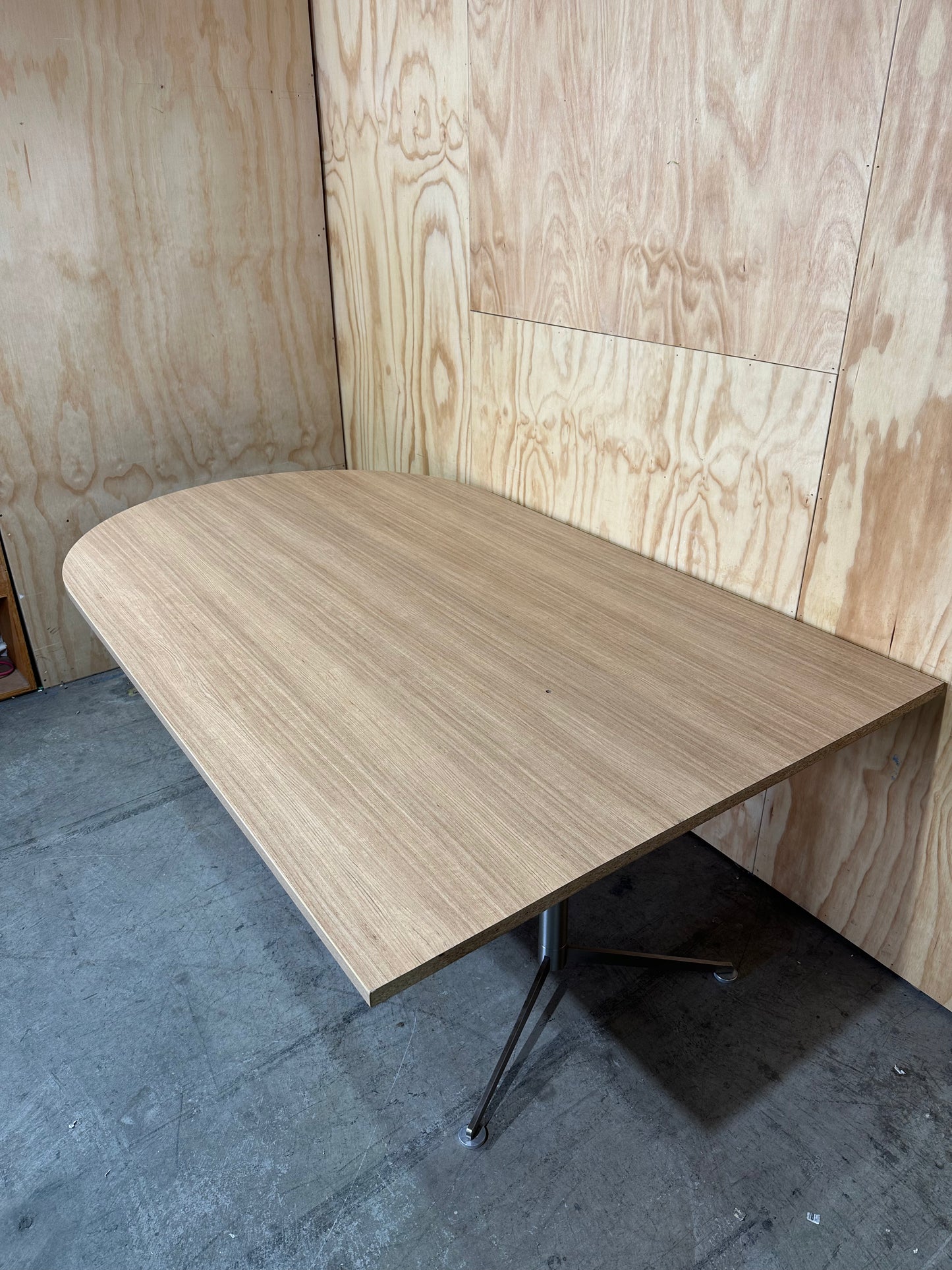 D Shaped meeting table with wood veneer & chrome legs