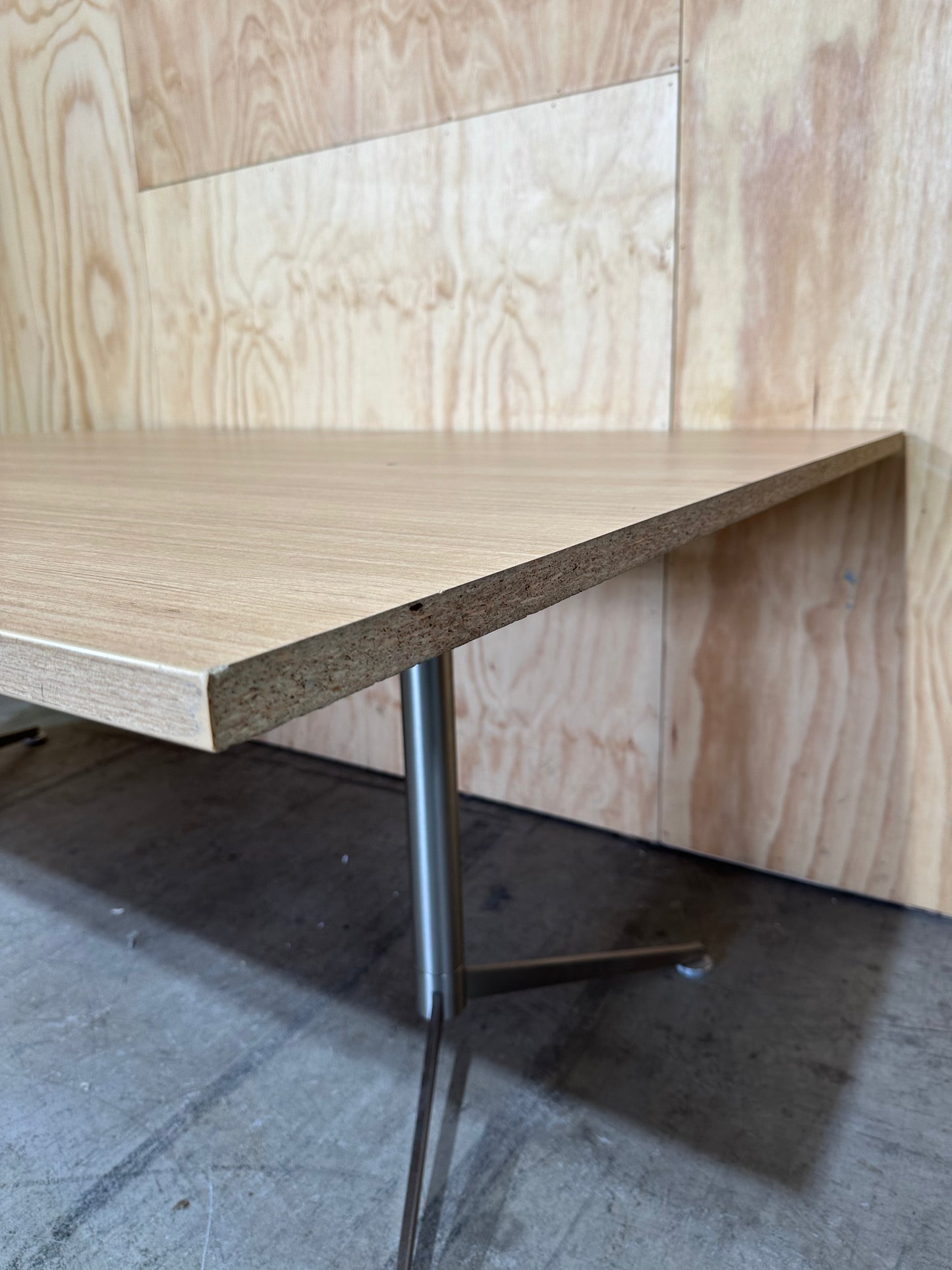 D Shaped meeting table with wood veneer & chrome legs