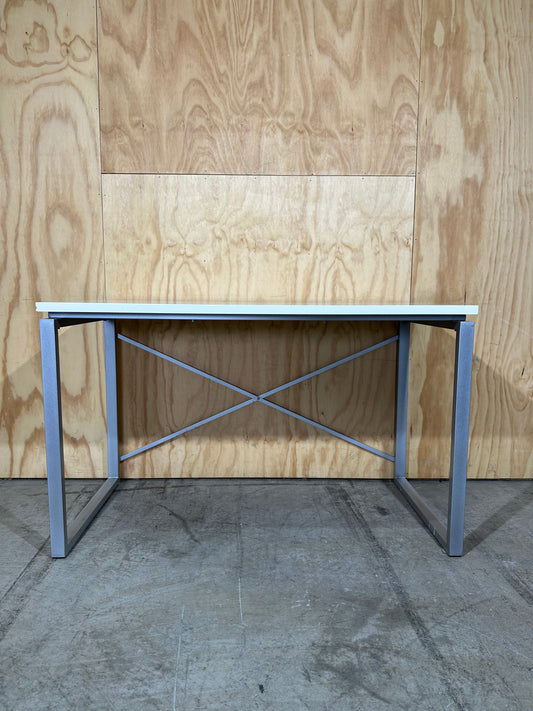 White table on solid metal base by Amart