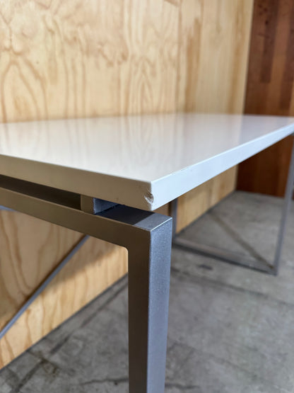 White table on solid metal base by Amart