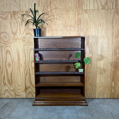 Vintage Timber Bookshelf with Leather Scalloped Trim