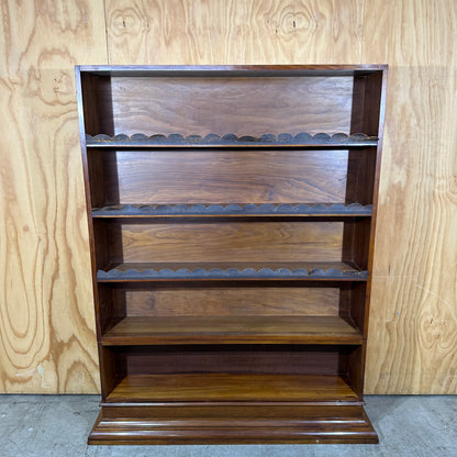 Vintage Timber Bookshelf with Leather Scalloped Trim
