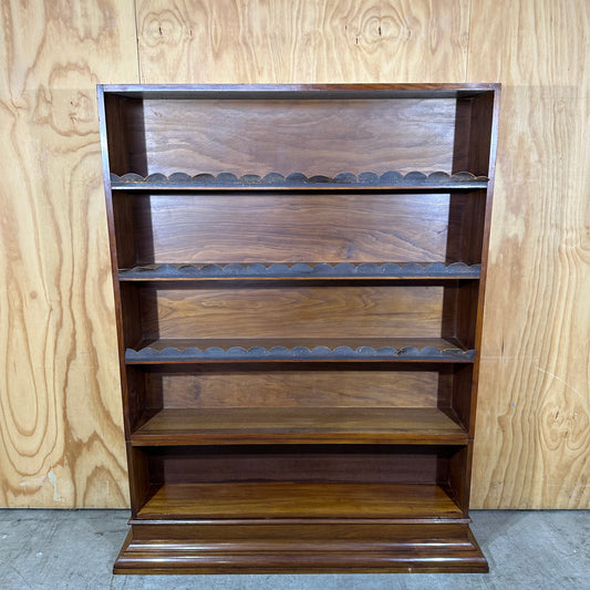 Vintage Timber Bookshelf with Leather Scalloped Trim