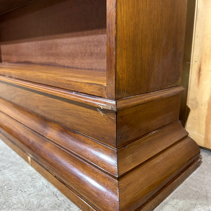 Vintage Timber Bookshelf with Leather Scalloped Trim