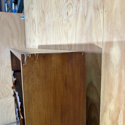 Vintage Timber Bookshelf with Leather Scalloped Trim