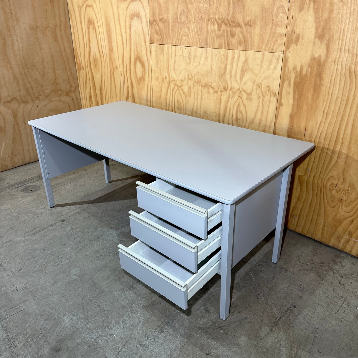 Grey Melamine Desk with In-Built Drawers