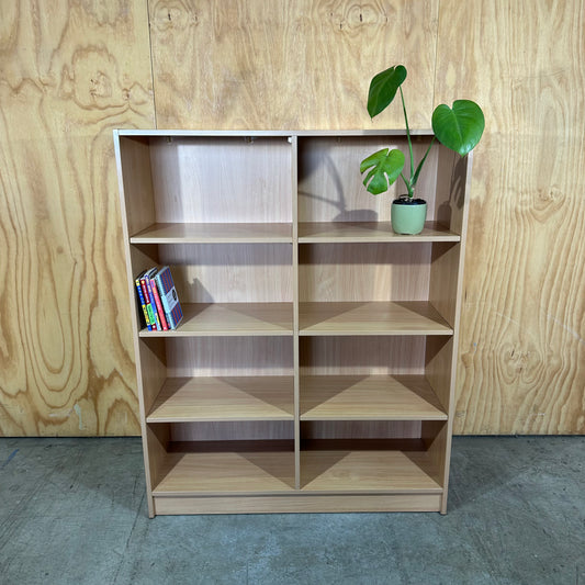 Light Oak Wood Veneer Double Bookcase