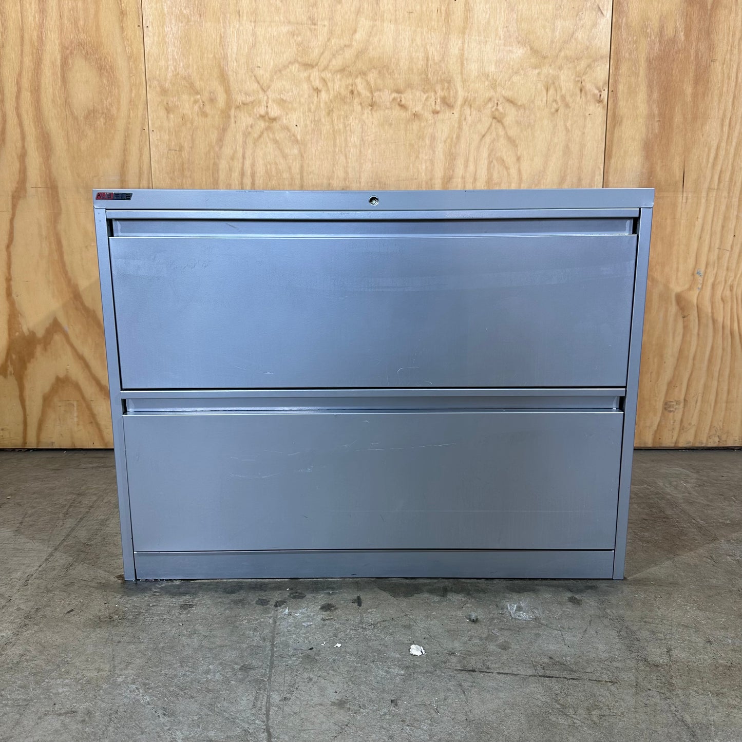 AusFile Wide 2-Drawer Cabinet in Silver Grey (Missing Lock Barrel)