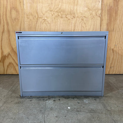 AusFile Wide 2-Drawer Cabinet in Silver Grey (Missing Lock Barrel)