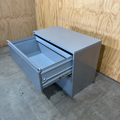 AusFile Wide 2-Drawer Cabinet in Silver Grey (Missing Lock Barrel)