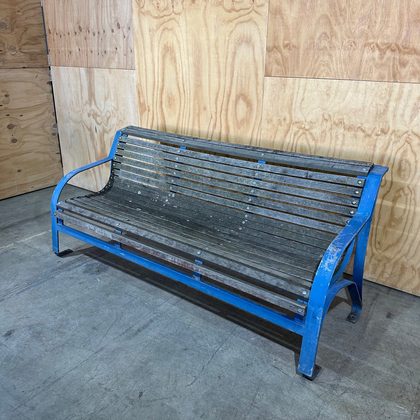 Wooden Park Bench with Blue Frame