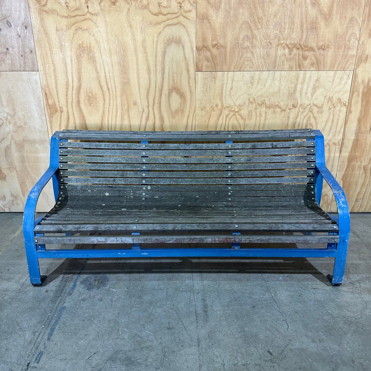 Wooden Park Bench with Blue Frame