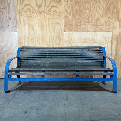 Wooden Park Bench with Blue Frame