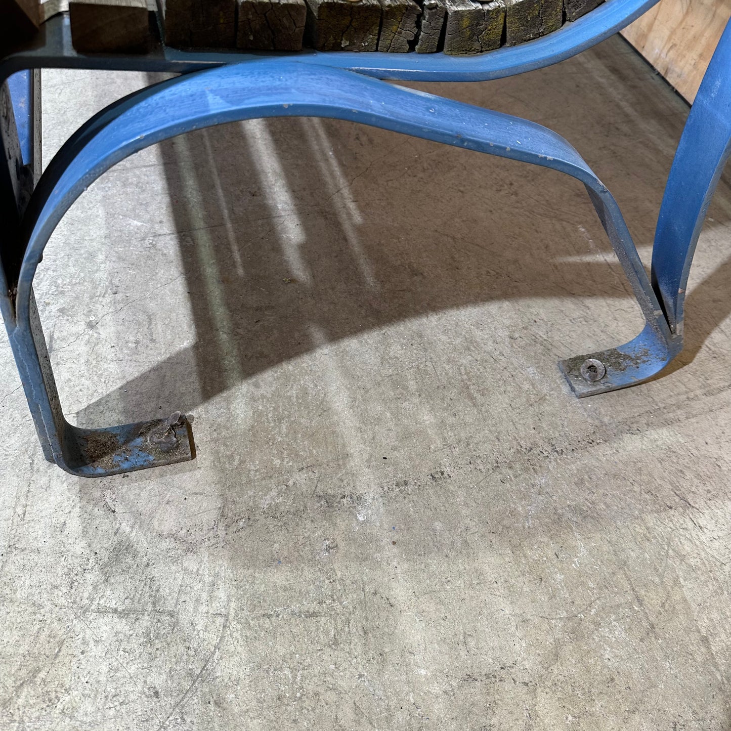 Wooden Park Bench with Blue Frame