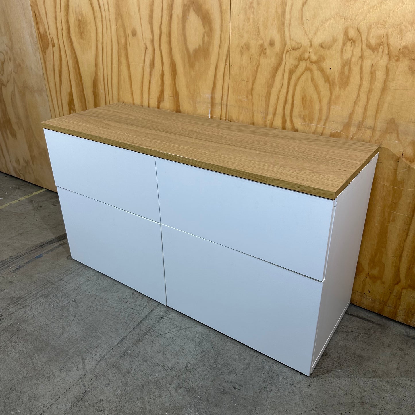 White Buffet Unit with Wood Veneer Top