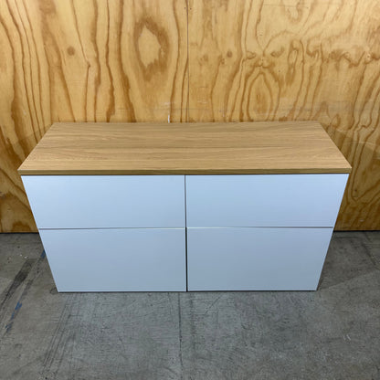 White Buffet Unit with Wood Veneer Top