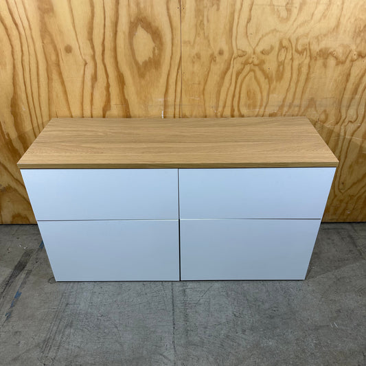 White Buffet Unit with Wood Veneer Top