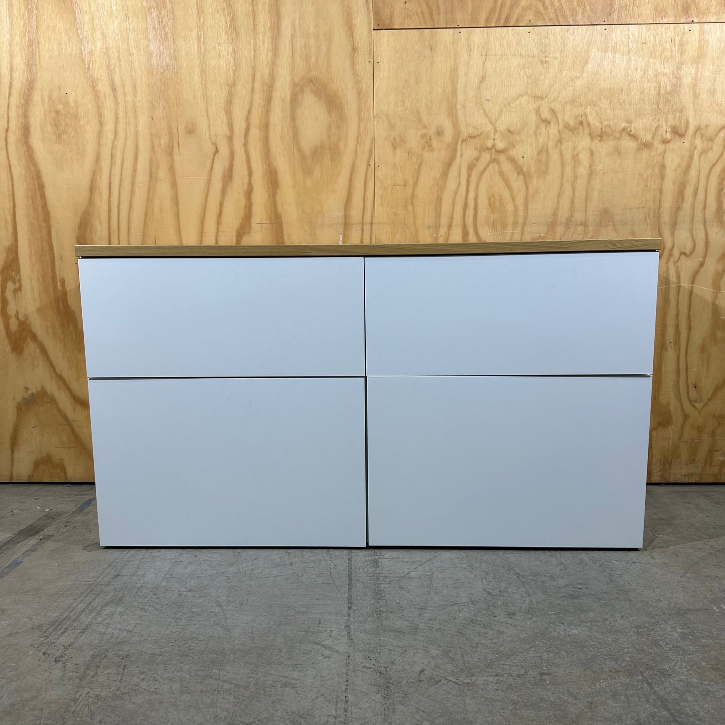 White Buffet Unit with Wood Veneer Top