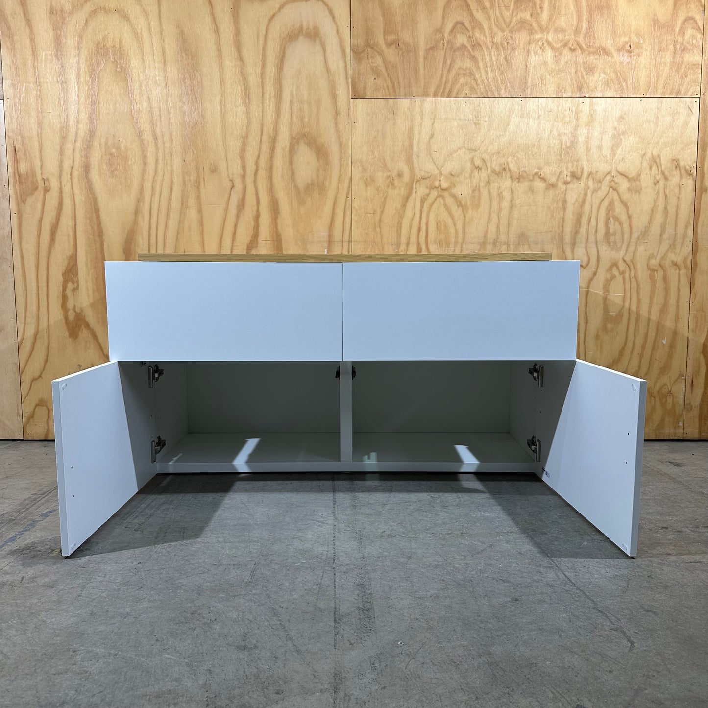 White Buffet Unit with Wood Veneer Top